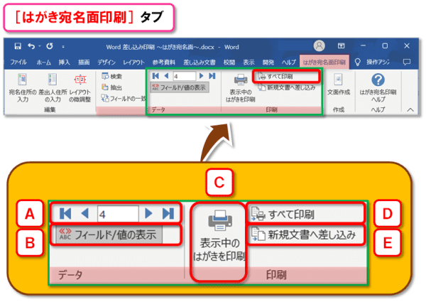 差し込み印刷・はがき宛名面