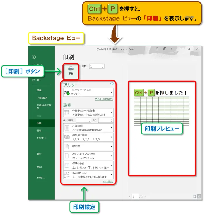 ショートカットキー【Ctrl+P】