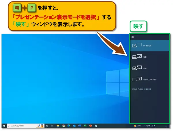 ショートカットキー【Windows ロゴ キー＋P】