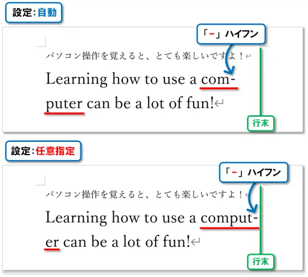 【Word：ハイフネーション】